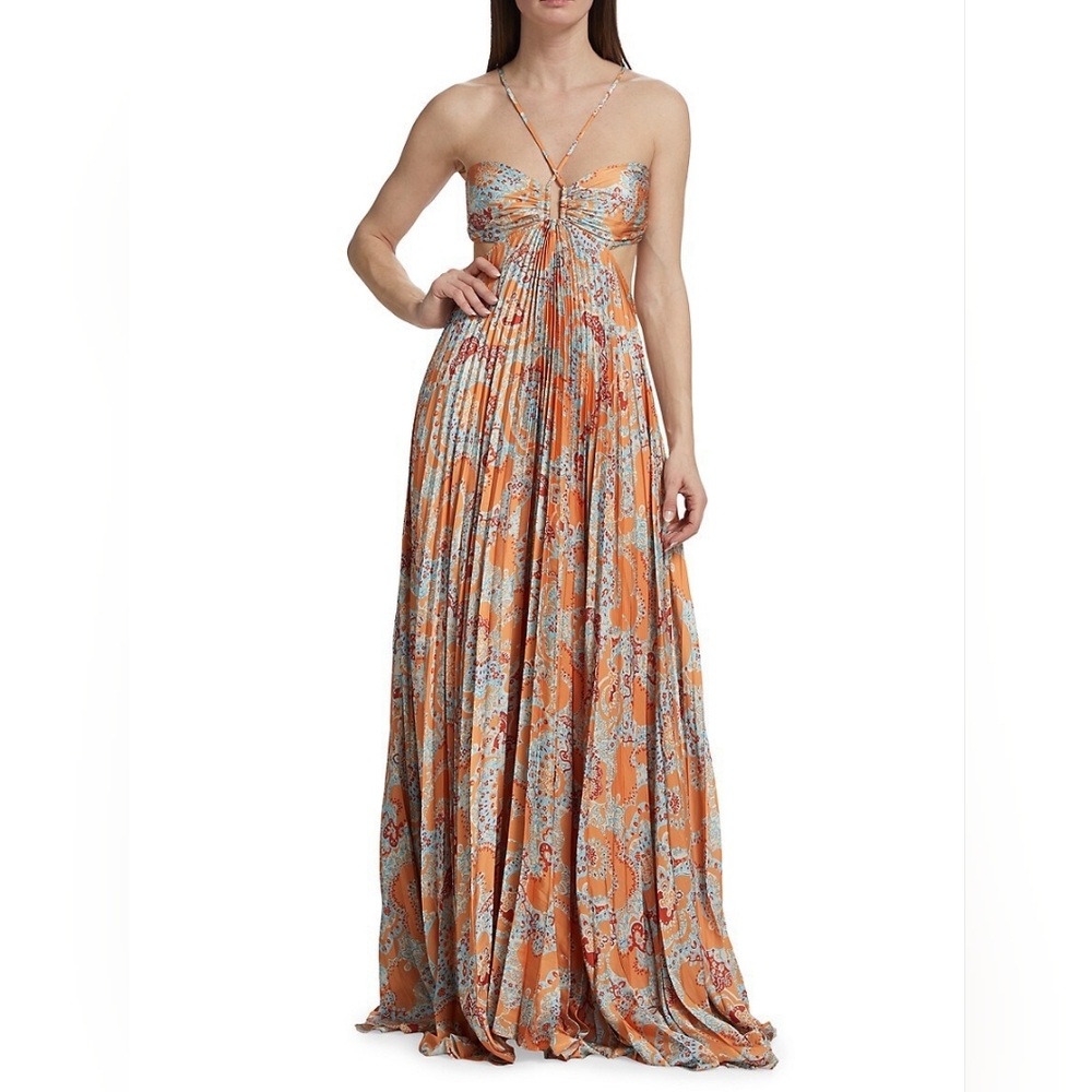 A.L.C. Orange Floral A-Line Skirt
